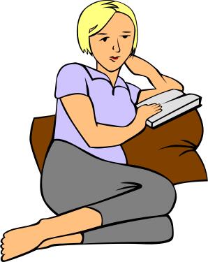 Vector drawing of woman reading a book on a pillow