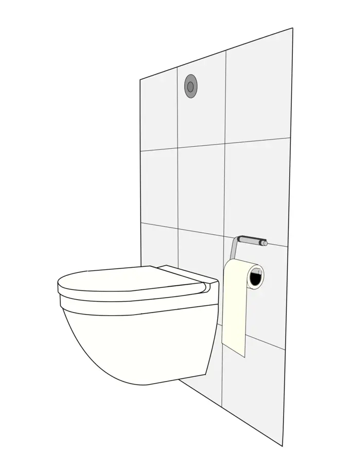 Vector image of modern toilet with cistern behind wall