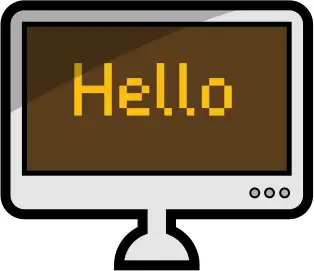 Vector image of a desktop computer with word HELLO on its screen