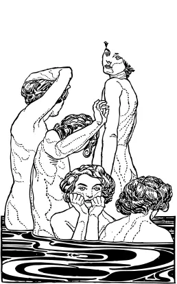 Vector drawing of women in a public bath