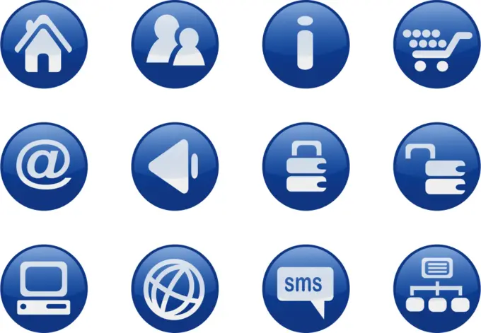Blue round web design icons vector image