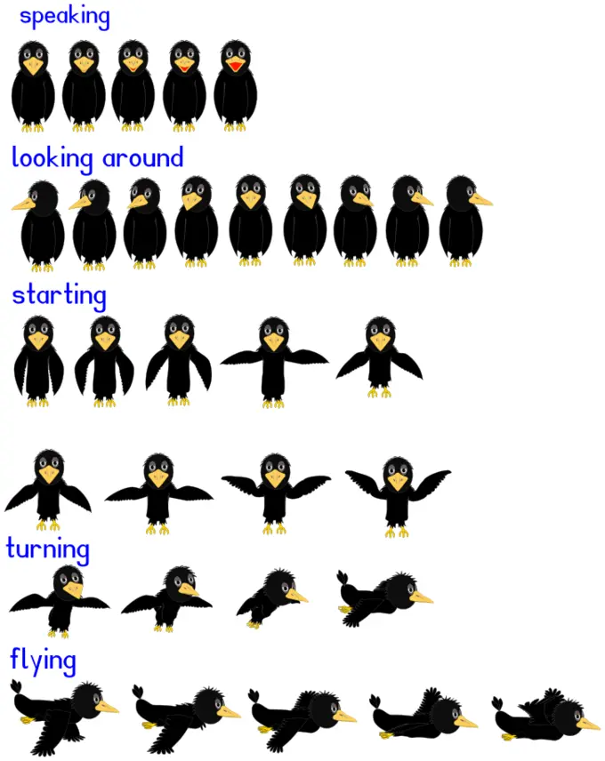 Vector illustration of comic crow animation