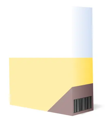 Vector drawing of purple and yellow software box with barcode