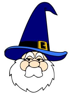 Vector drawing of wizard man with a blue hat