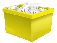 Yellow plastic box filled with paper vector graphics