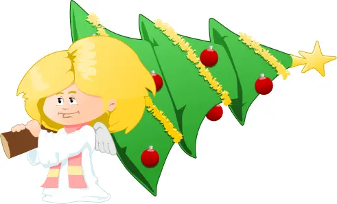 Christmas tree carrying angel vector clip art
