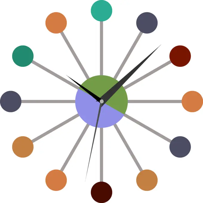 Retro startburst wall clock vector clip art