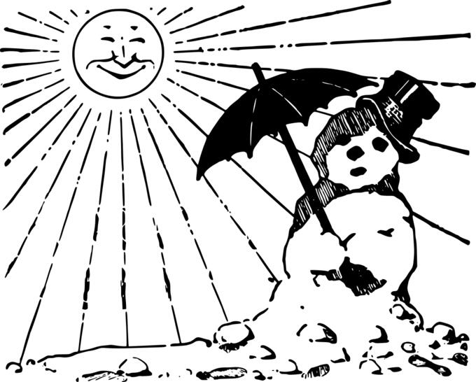 Snow man holding umbrella vector drawing