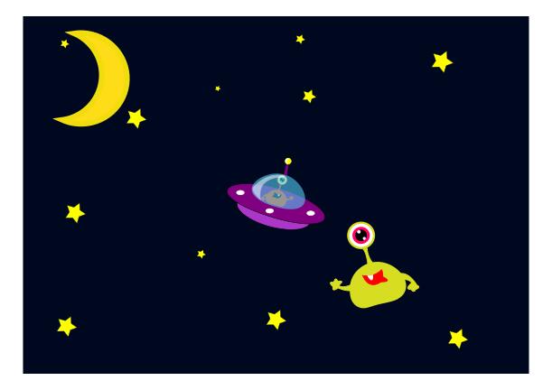 Alien and UFO in space cartoon vector image