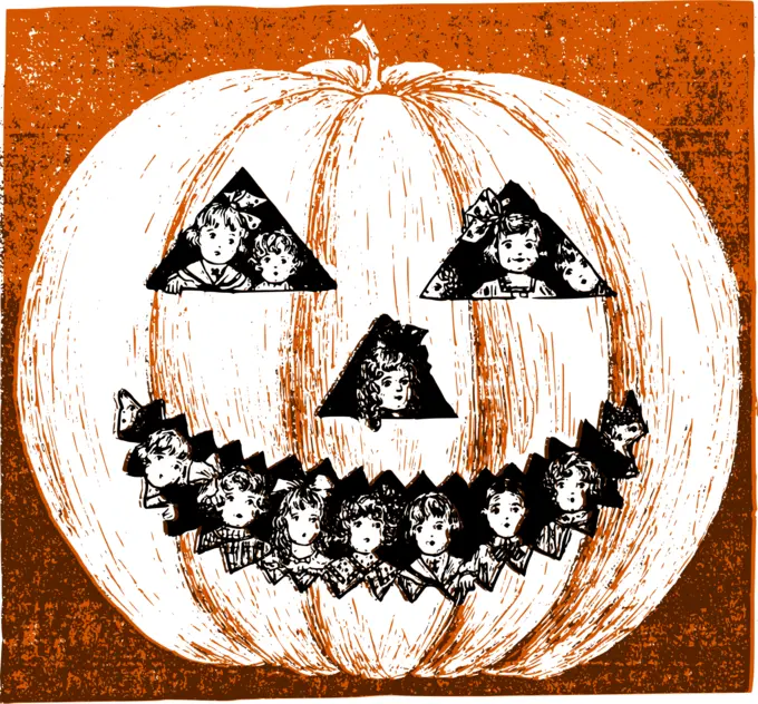 Color drawing of kids in jack o lantern