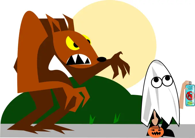 Wolf behind ghost trick or treater vector image
