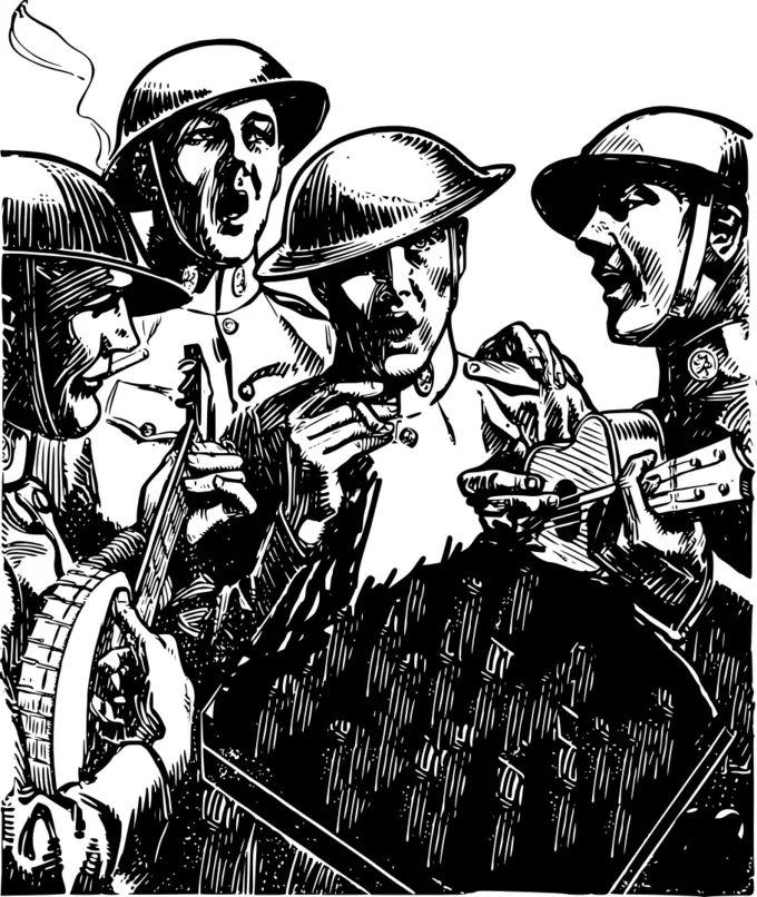 Vector image of soldiers singing