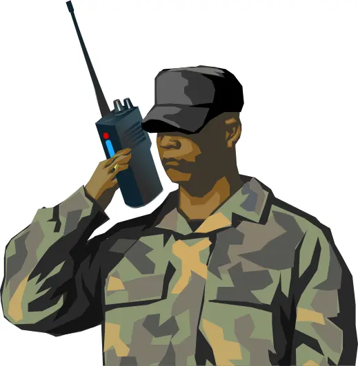 Soldier with walkie talkie radio vector drawing