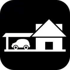 Home with vehicle on a black square