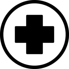 First aid cross in black inside a circle