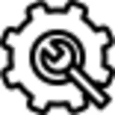 Wrench in a gear outline symbol in a circle