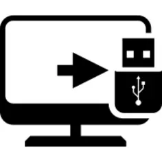 Desktop computer screen with flash drive symbol