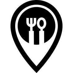 Map pointer with spoon and fork for restaurants