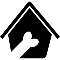 Pet hotel sign of a bone in a dog house