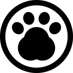 Pawprint in a circle of pet hotel sign