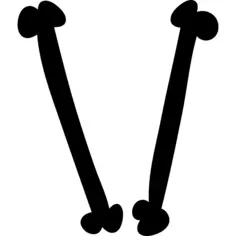 Letter V of two thin straight filled animal bones shape