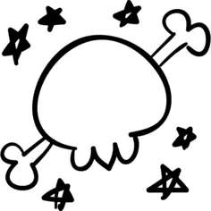 头骨背部轮廓与交叉的骨头和星星