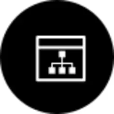 Browser window with business graphic in a circle