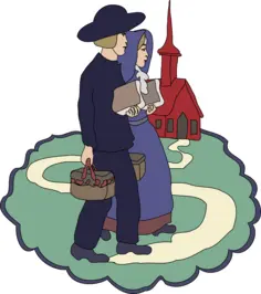 Amish couple drawing