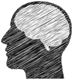 Sketched man's brain silhouette