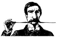 Image of gentlemen holding his long moustache