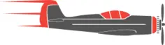 Graphics of propeller airplane in grey and red