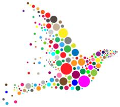 Vector drawing colored circles forming a bird shape