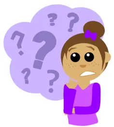 Vector illustration of girl with freckles with lots of questions