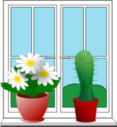 Clip art of window with two potted plants