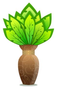 Vector graphics of brown vase with large green leaves