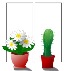 Vector illustration of potted flower plants on window