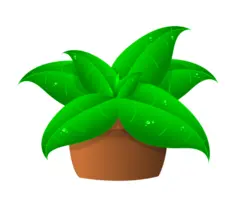 Vector drawing of large green leaves plant in pot
