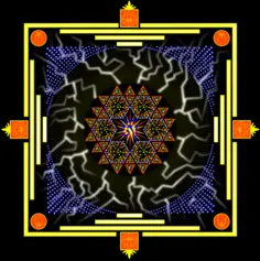 Vector image of yellow, blue and orange mandala design