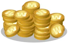 Vector image of hoard of gold coins with W logo