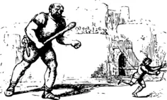 Vector graphics of giant chasing a man