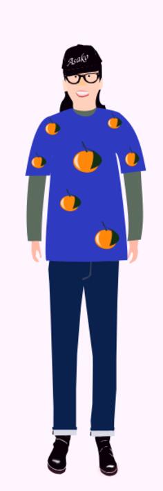 Vector illustration of trendy girl in blue t- shirt with orange pattern