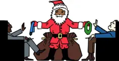 Vector graphics of men in blue not accepting presents