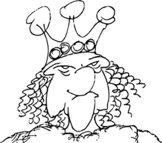 Sulky looking king face with crown vector illustration