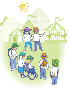 Vector image of children at theme park