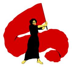Vector illustration of proletarian woman waves the red flag