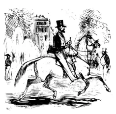 Vector illustration of man with hat riding a horse