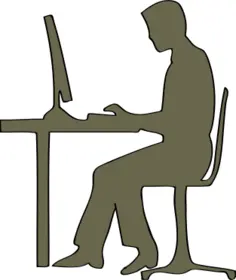 Silhouette of man sitting at computer desk vector clip art