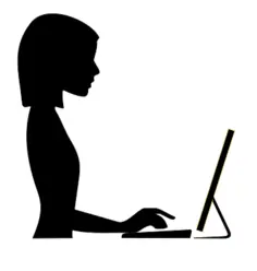 Silhouette vector image of female typing on a computer