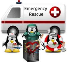 Linux tux fixing a Heartbleed bug vector clip art