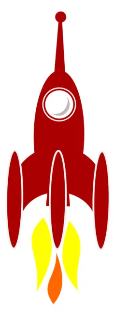 Vector graphics of comic rocket at launch,